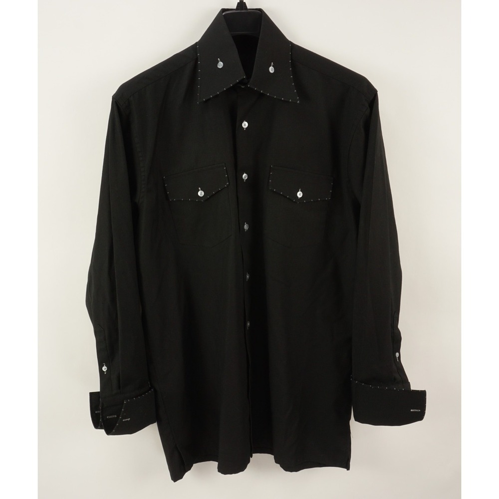 24:7 INC Wool Silk Whipstitch Western Shirt Mens Medium Brown Twill Avant Garde